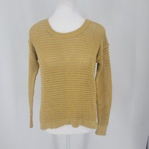 Madewell North Shore Sweater Open Knit Mustard Yellow Crew Neck Women's Size XS